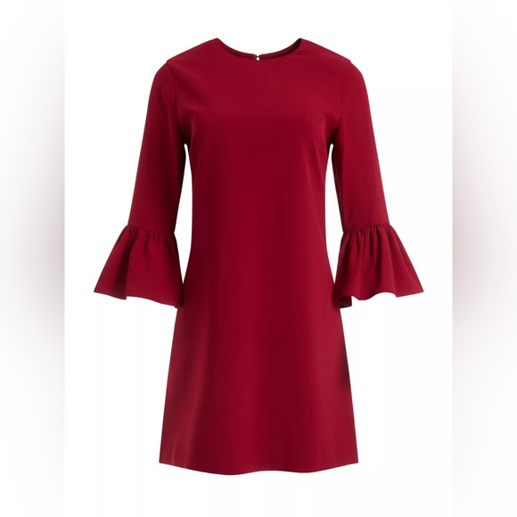Alice + Olivia Coley Crepe Crew Neck A-Line Dress in Maroon - Picture 1 of 4